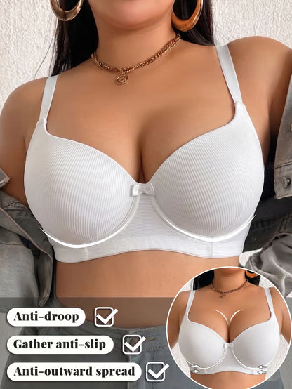Plus Size Ribbed Women Bra Thin Cup