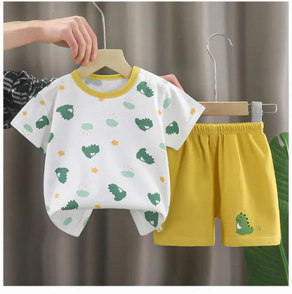 2-Piece 100% Cotton Summer Toddler Outfit – Short Sleeve T-Shirt and Shorts for Boys & Girls