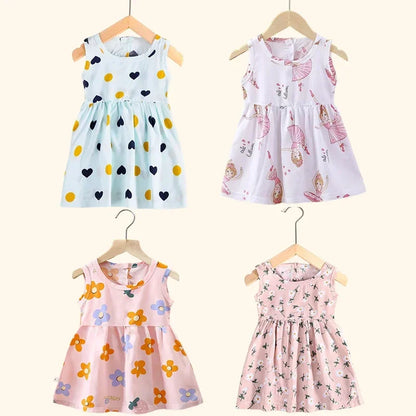 Cute Summer Cartoon Print Dress for Girls – Sleeveless A-Line Princess Outfit
