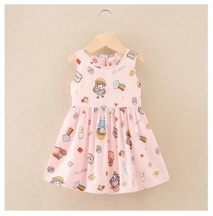 Cotton Cartoon Summer Dress for Girls – Sleeveless Princess Party Outfit