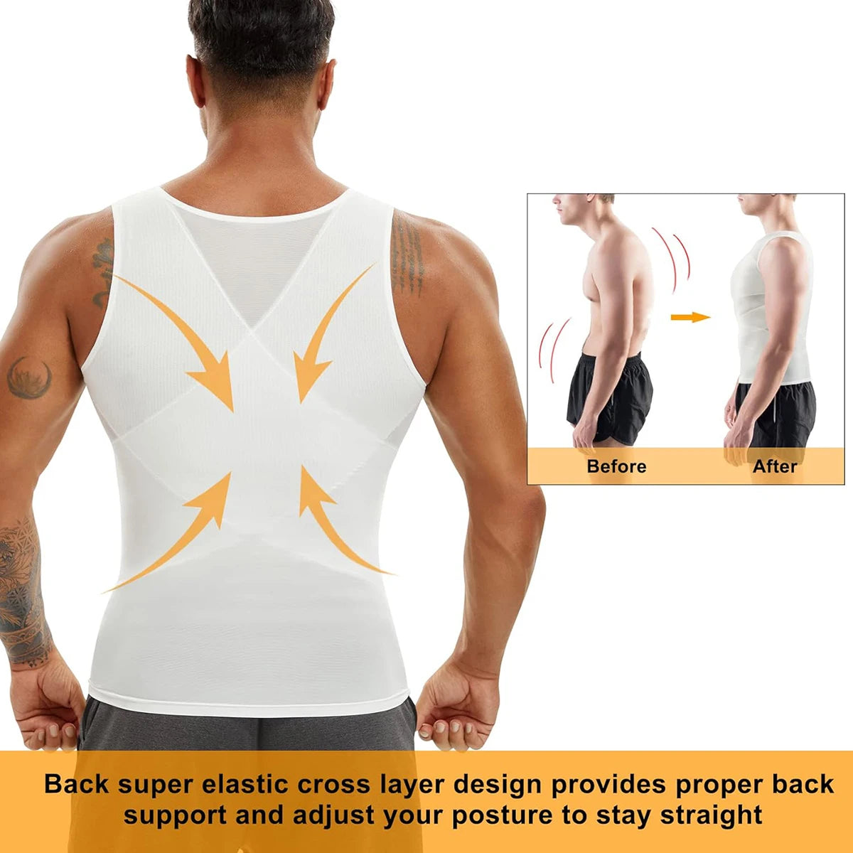 Men Compression Shirt Cross Mesh Tank Top Breathable Sleeveless Shapewear Undershirt Slimming Body Shaper Tummy Control Vest