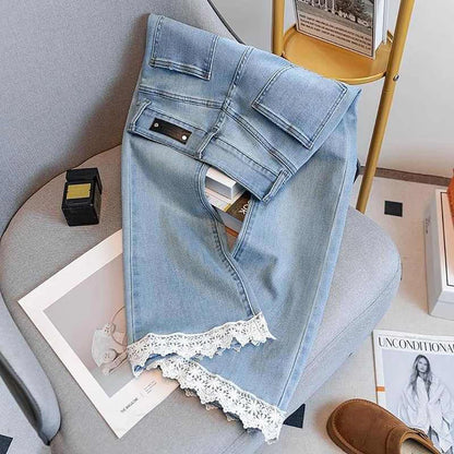 Fashion Lace Edge Blue Jeans