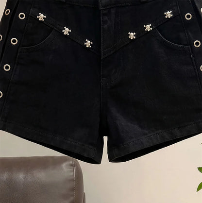 Black High Waist Denim Shorts