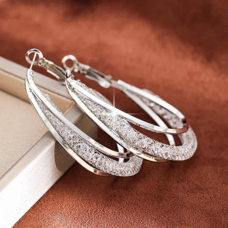 Pendientes Hollow Net Crystal Hanging Earrings