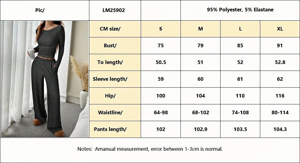 Off Shoulder Long Sleeve Top Wide Leg Pants Set