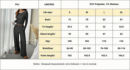 Off Shoulder Long Sleeve Top Wide Leg Pants Set