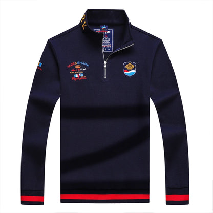 Men‘s Shark Embroidery Long Sleeve Polo Shirt
