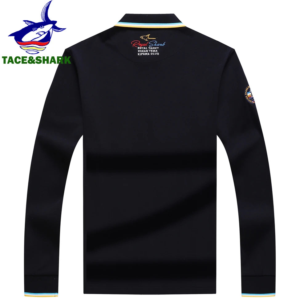 Men‘s Embroidery Solid Color Long Sleeve Polo Shirt
