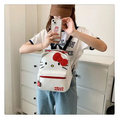 Cartoon Hello Kitty Backpack Anime Figure Student Schoolbag Girl Hello Kitty Kawaii PU Leather Big Capacity Knapsack Girl Gift