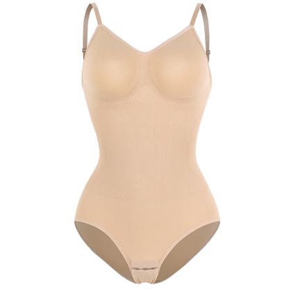 Low Back Bodysuit Shapewear for Women – Seamless Tummy Control Push-Up Body Shaper with Open Crotch & Adjustable Straps