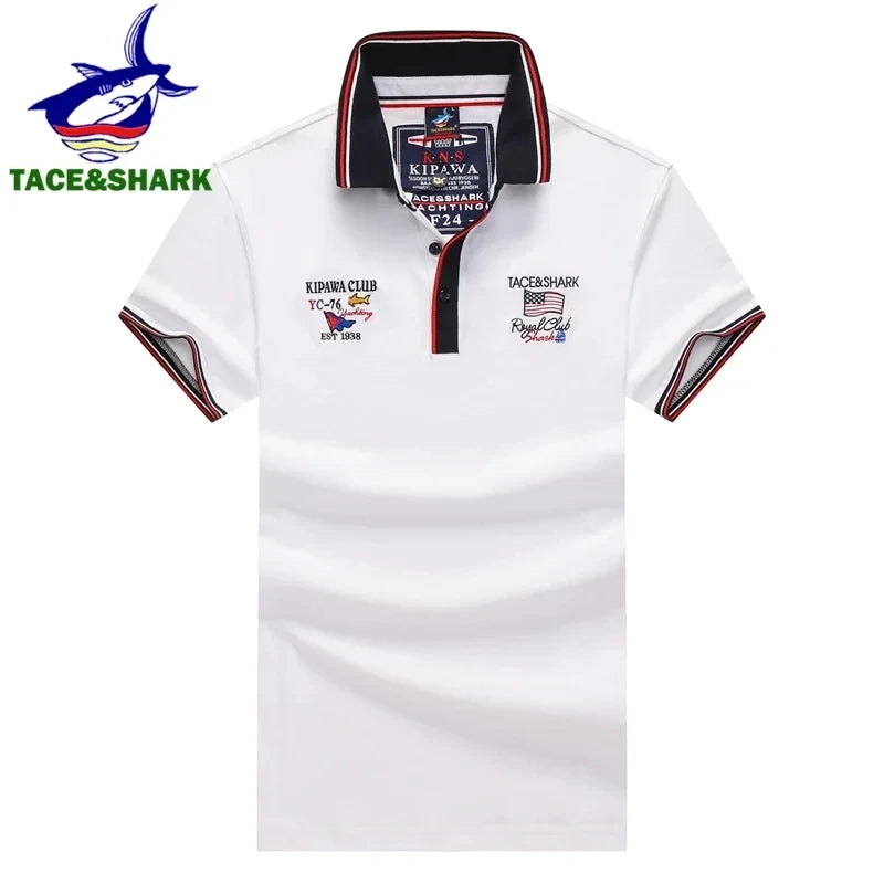 TACE&SHARK Casual Shark Flag Embroidery Short Sleeve Polo Shirts