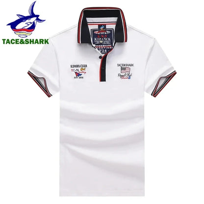 TACE&SHARK Casual Shark Flag Embroidery Short Sleeve Polo Shirts