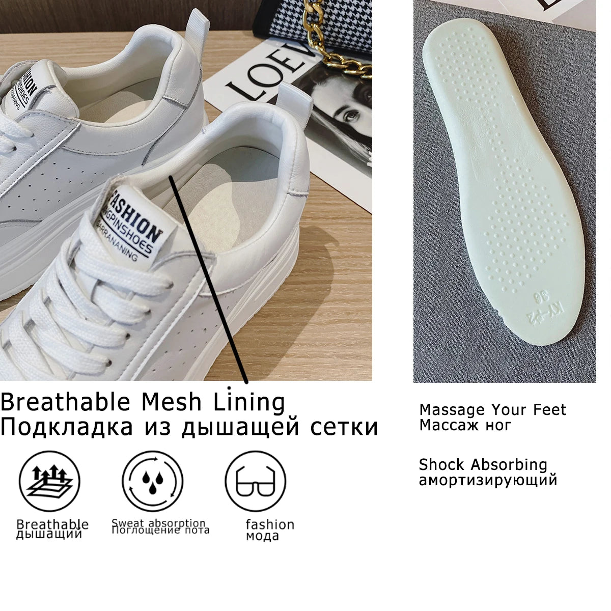Fujin 8cm Genuine Leather Women Casual Shoes