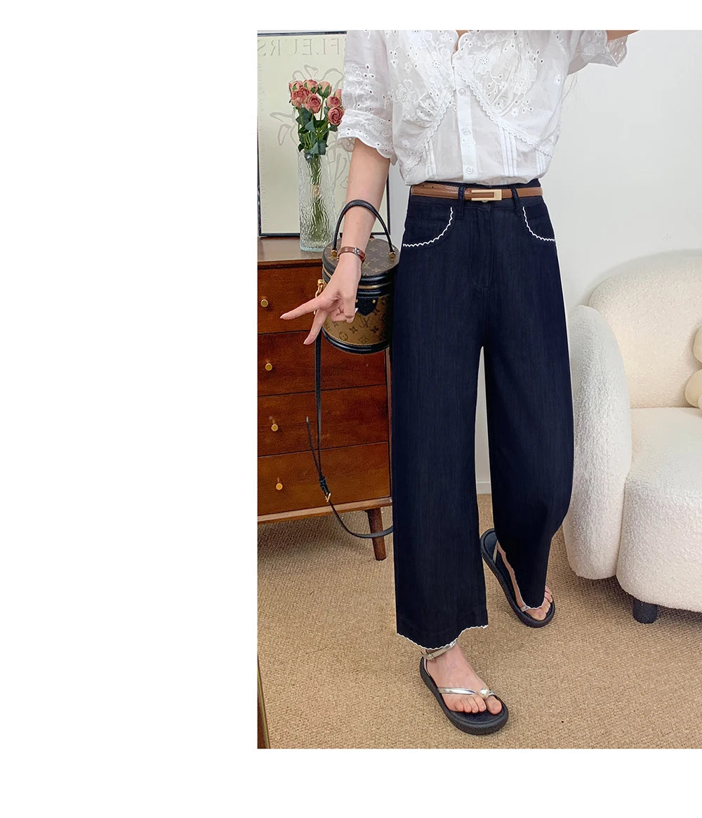 Thin Dark Blue Denim Pants