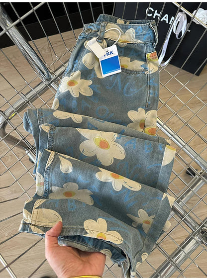 Floral Print Wide Leg Jeans