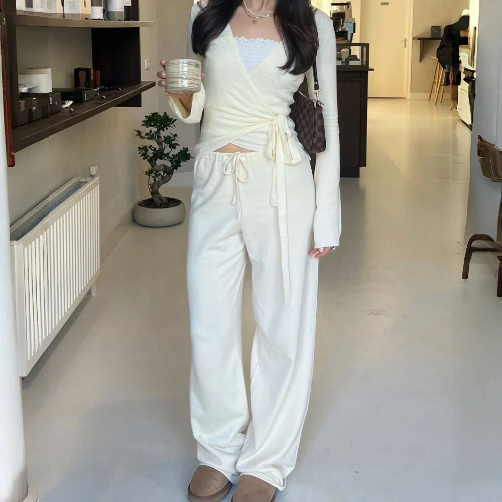 Drawstring High Waist Trousers Set