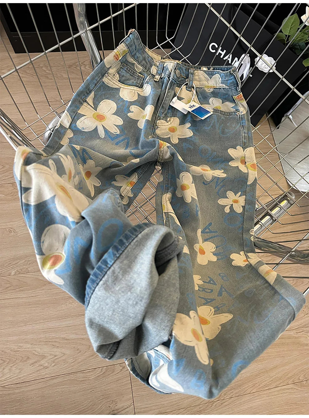 Floral Print Wide Leg Jeans