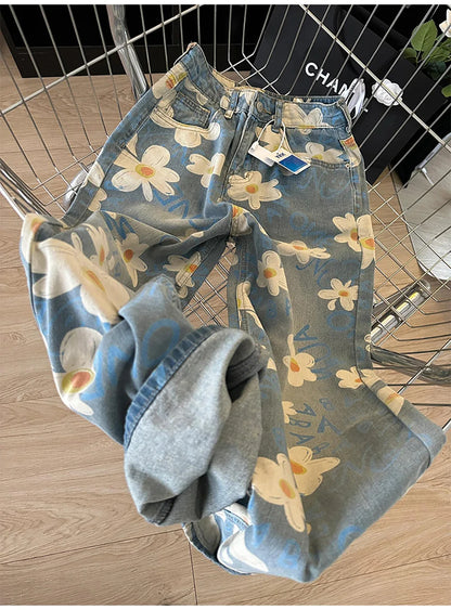 Floral Print Wide Leg Jeans