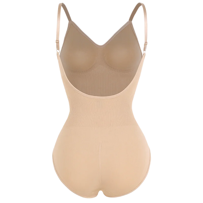 Low Back Bodysuit Shapewear for Women – Seamless Tummy Control Push-Up Body Shaper with Open Crotch & Adjustable Straps