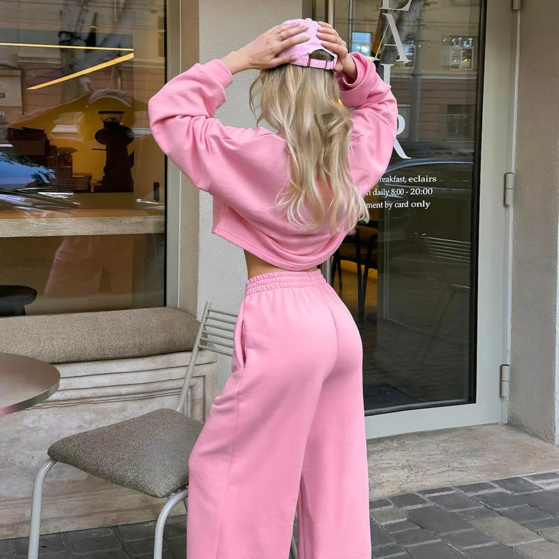 Casual Elastic Wide Leg Pants 2 Pieces Sets