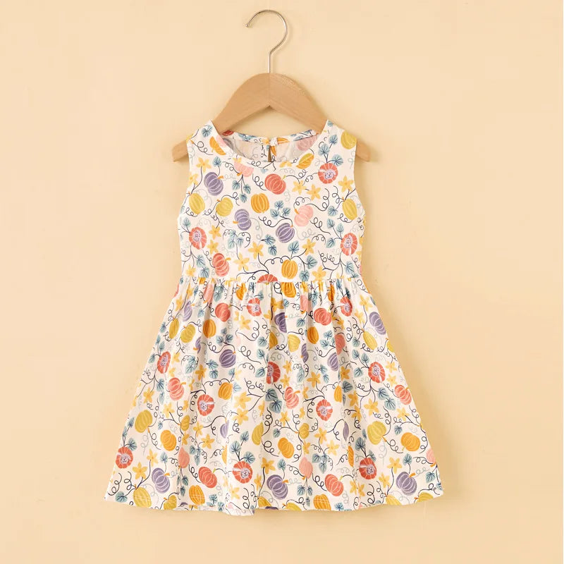 Summer Girls’ Floral Princess Dress – Sleeveless Cotton & Polyester Blend