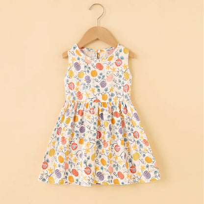 Summer Girls’ Floral Princess Dress – Sleeveless Cotton & Polyester Blend