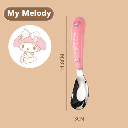 Sanrio Spoon Children Tableware Kuromi Cinnamoroll Hello Kitty My Melody Stainless Steel Toddler Dinnerware Cutlery Kids Gifts