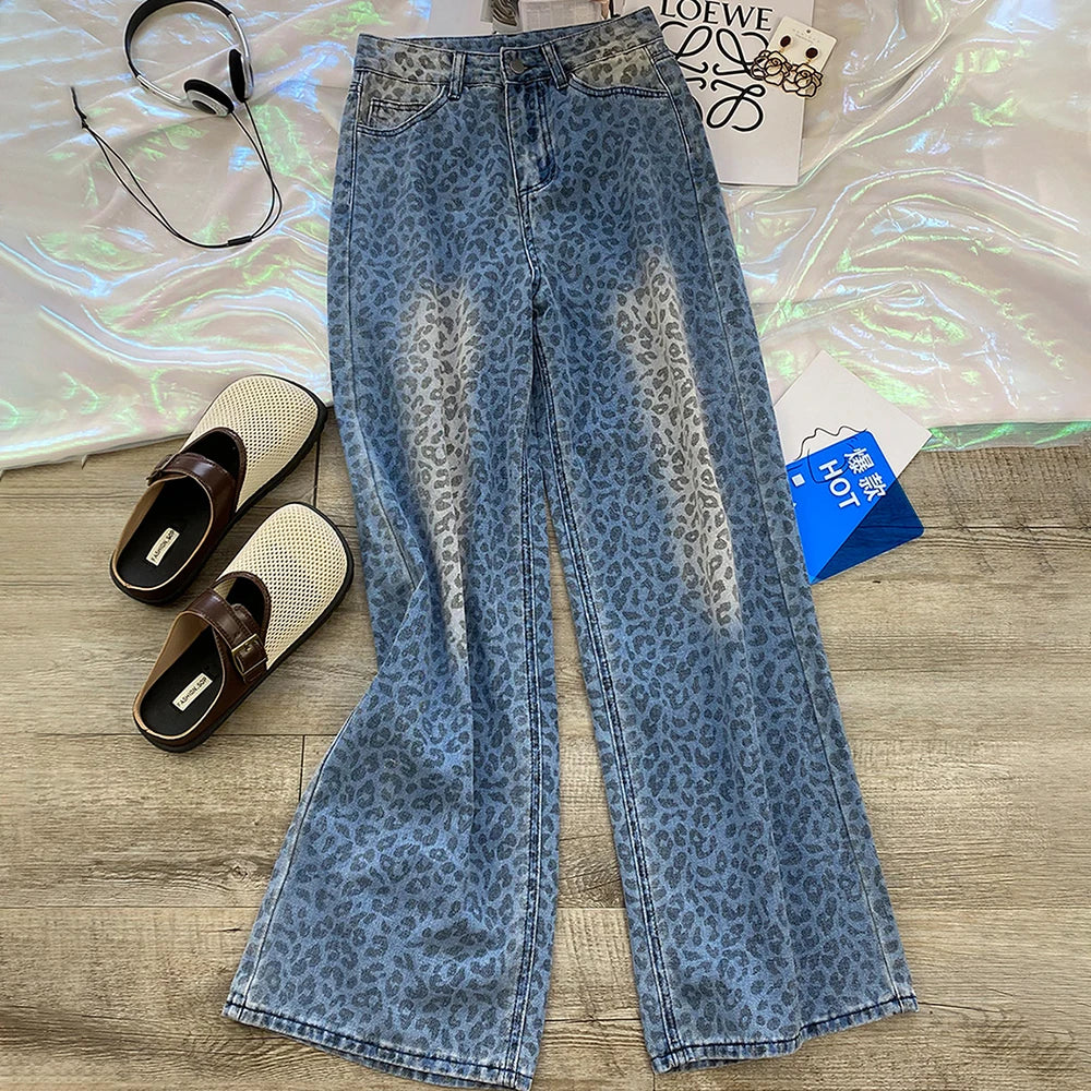 Leopard Print Wide Leg Jeans