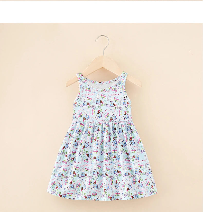 Cute Summer Cartoon Print Dress for Girls – Sleeveless A-Line Princess Outfit