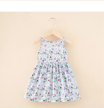 Cute Summer Cartoon Print Dress for Girls – Sleeveless A-Line Princess Outfit