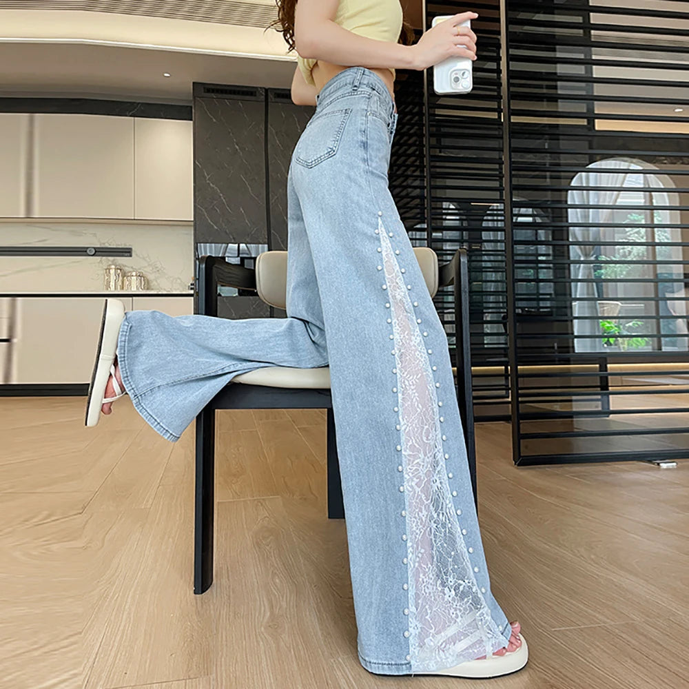 Lace Patchwork Wide Leg Jeans