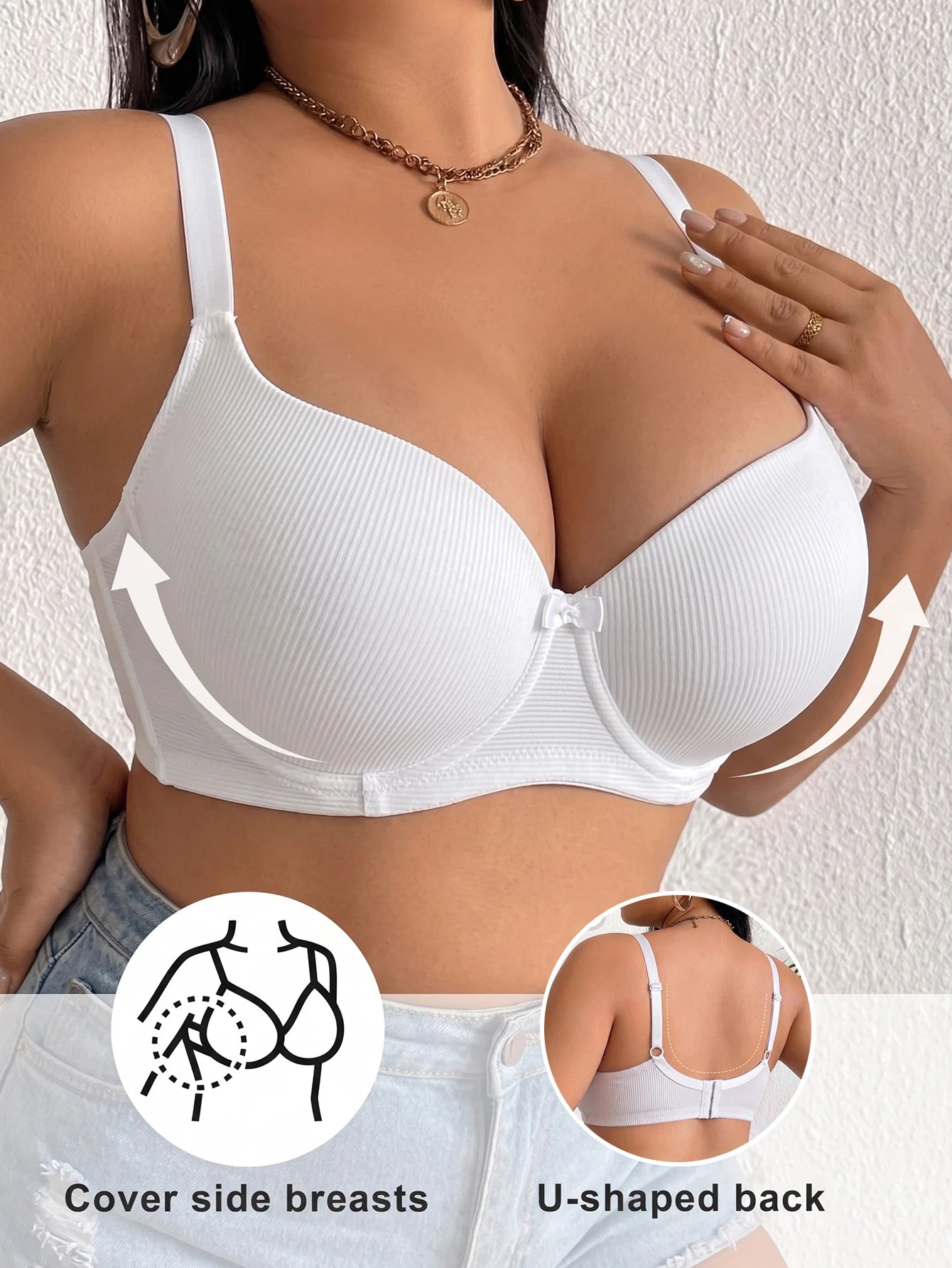 Plus Size Ribbed Women Bra Thin Cup