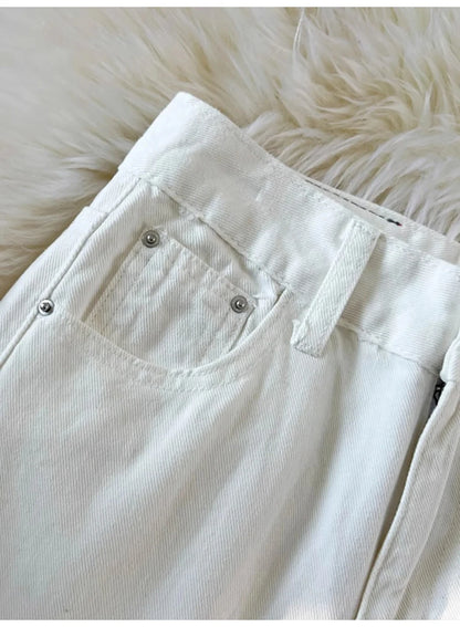 White Wide Leg Denim Pants for Women Size S-5XL