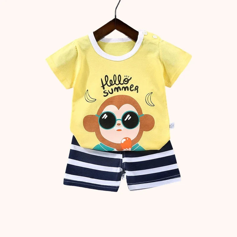 2PCS Cotton Summer T-Shirt and Shorts Set for Toddlers