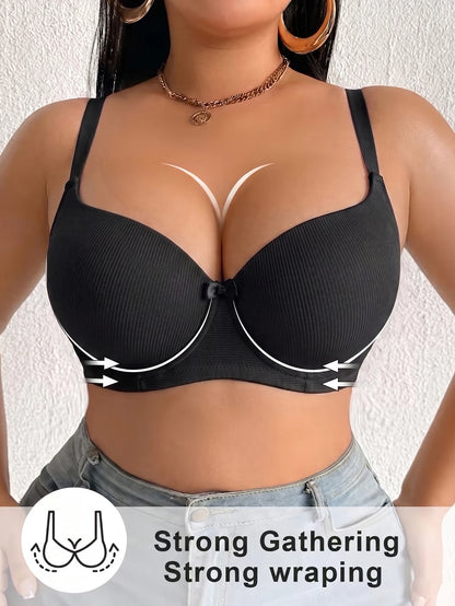 Plus Size Ribbed Women Bra Thin Cup