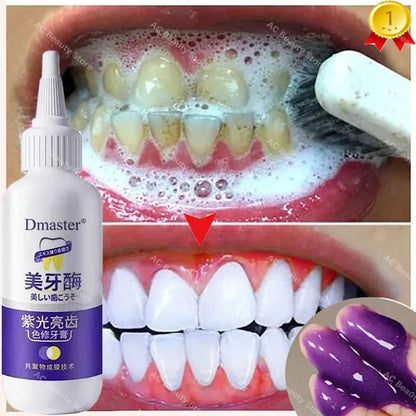 V34 Purple Whitening Toothpaste – Color Correcting Enzyme Mousse for Stains & Yellow Teeth (50g)