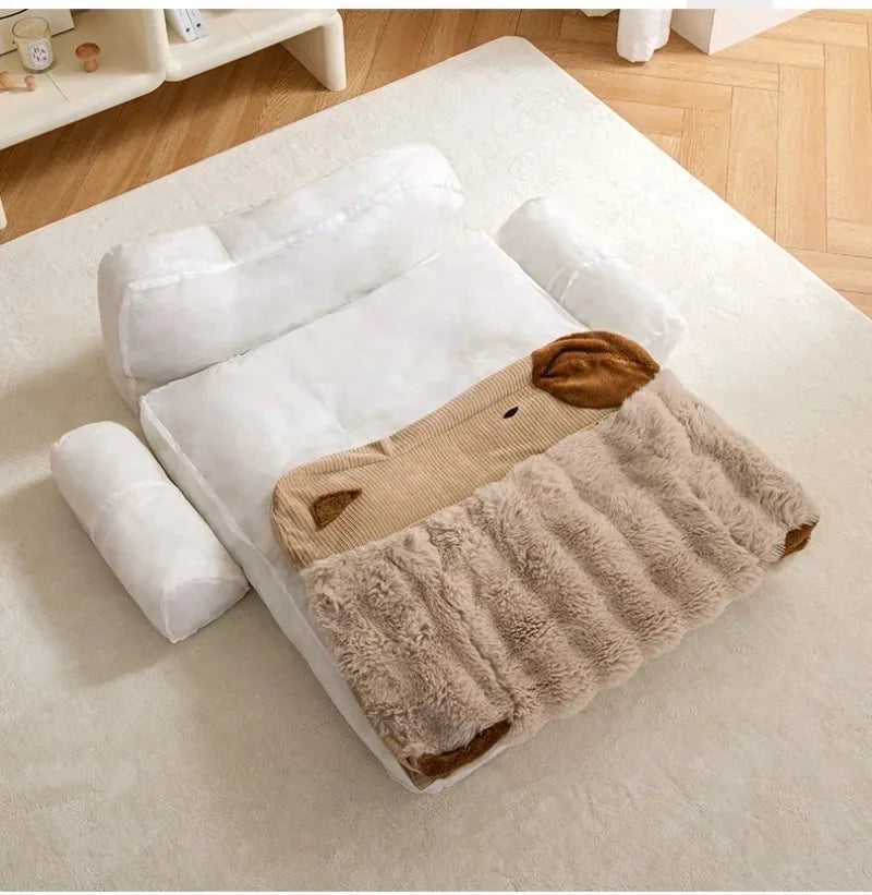 Fluffy Coral Fleece Dog Bed – Cozy Sofa-Style Pet Mat for Small to Large Breeds