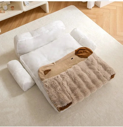 Fluffy Coral Fleece Dog Bed – Cozy Sofa-Style Pet Mat for Small to Large Breeds