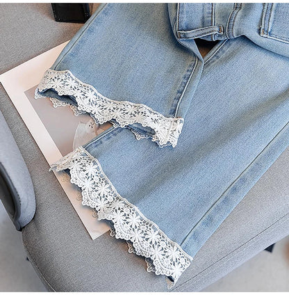 Fashion Lace Edge Blue Jeans