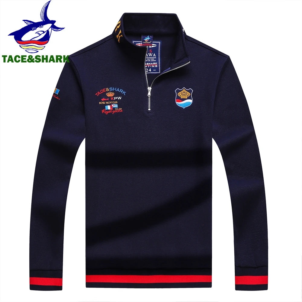 Men‘s Shark Embroidery Long Sleeve Polo Shirt