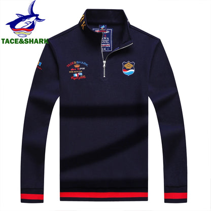 Men‘s Shark Embroidery Long Sleeve Polo Shirt