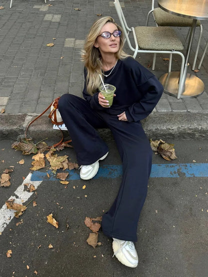 Casual Elastic Wide Leg Pants 2 Pieces Sets