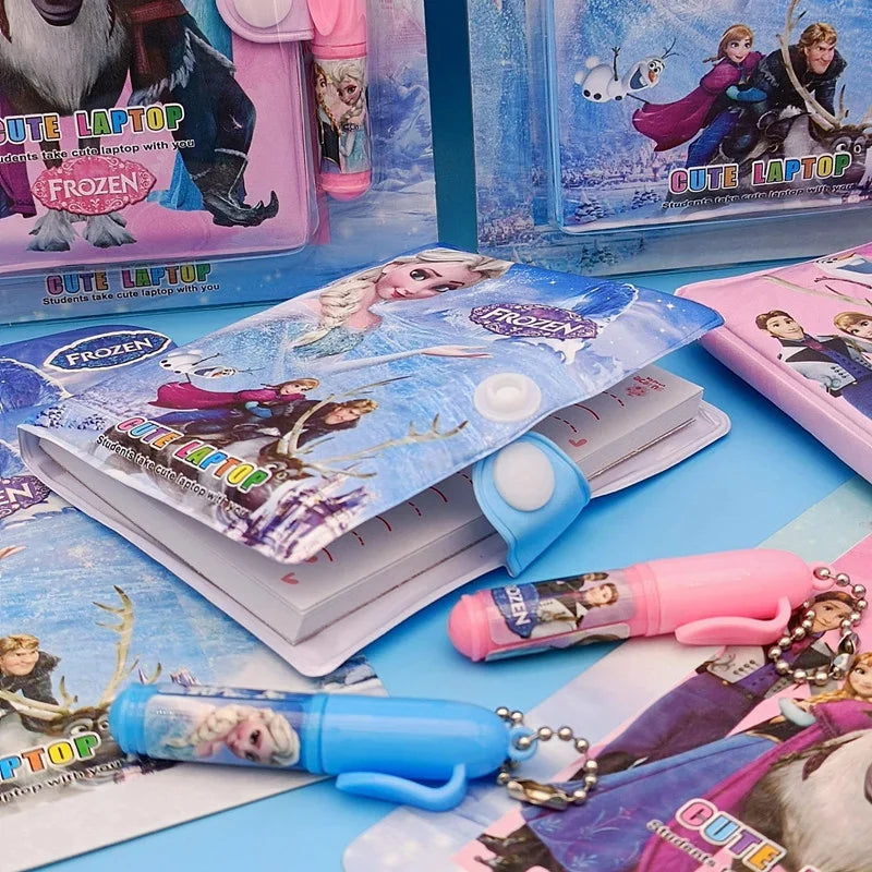 2pcs/set Disney Frozen Pen Notebook Stationery Books Elsa Anna Kids Cute Cartoon Student Writing Book Action Figure Toys Gifts