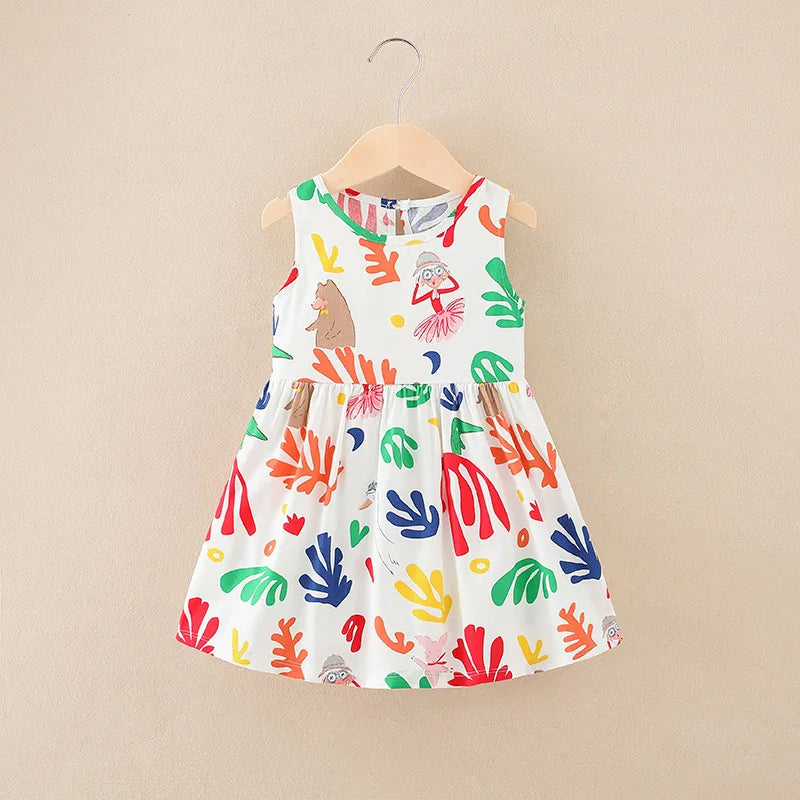 Summer Girls’ Floral Princess Dress – Sleeveless Cotton & Polyester Blend