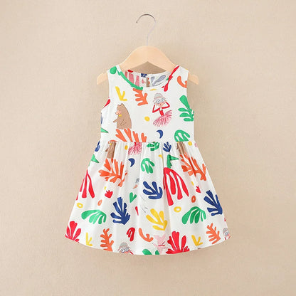 Summer Girls’ Floral Princess Dress – Sleeveless Cotton & Polyester Blend