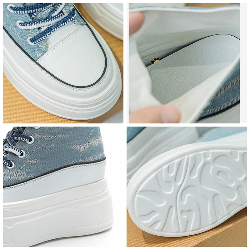 Fujin 8cm Denim Genuine Leather Shoes