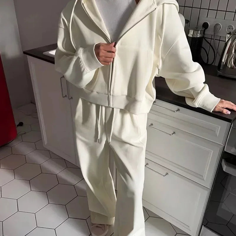 Long Sleeve Zip-up Hoodie and Drawstring Sweatpants