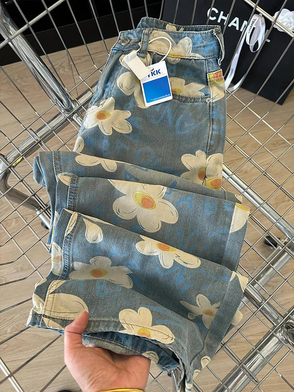 Floral Print Wide Leg Jeans