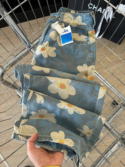 Floral Print Wide Leg Jeans