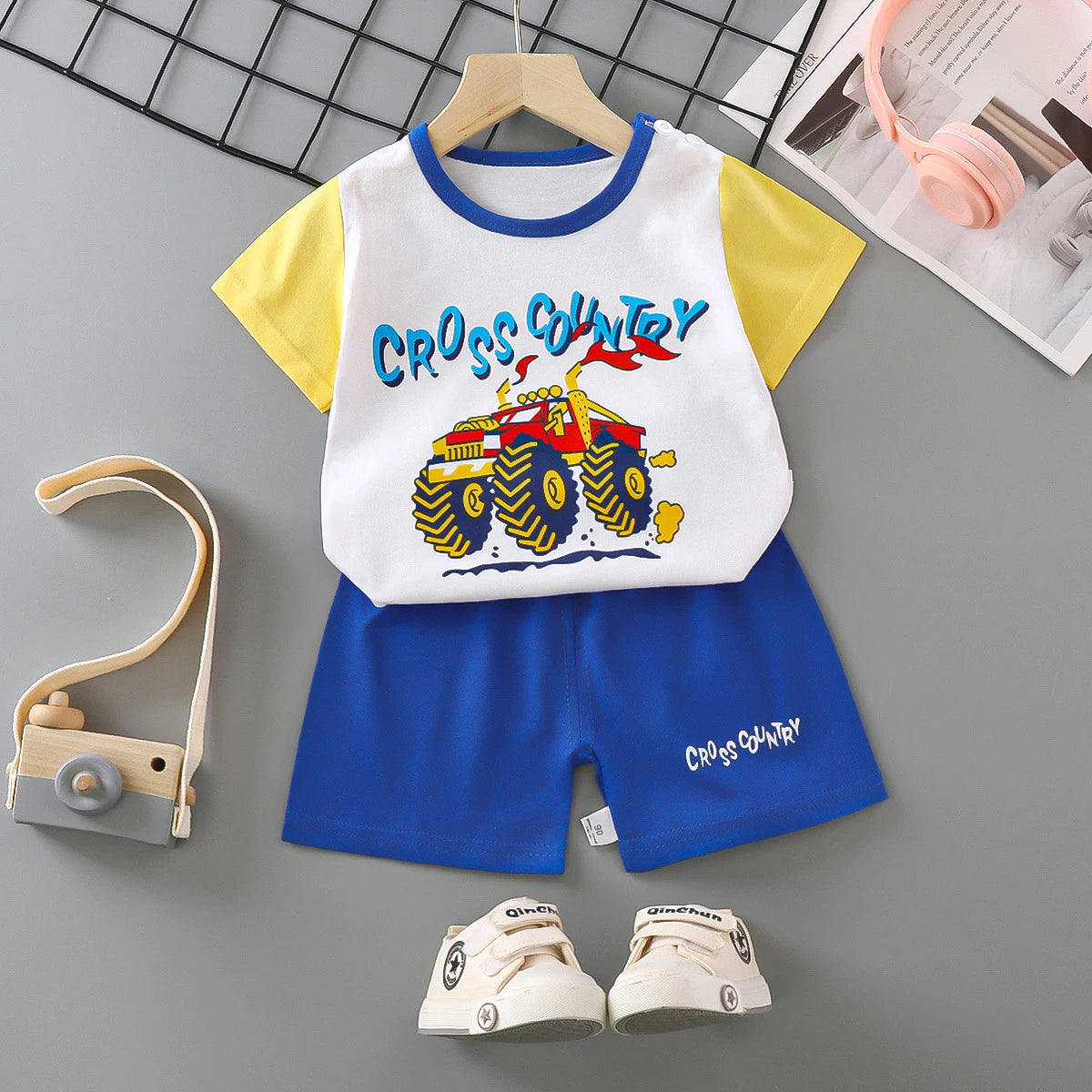 2PCS 100% Cotton Summer T-Shirt and Shorts Set for Toddlers